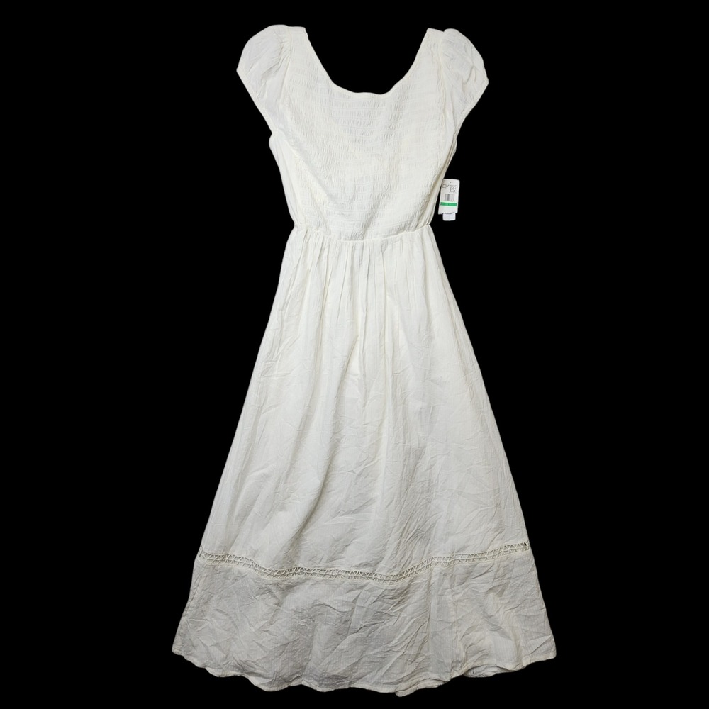 Jessica Simpson Elaine Maxi Dress Womens L White Smocked Cotton Lace Cottage NEW